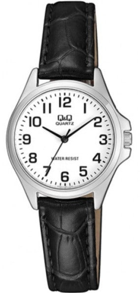 Q&Q QA07J304Y Black Leather Strap