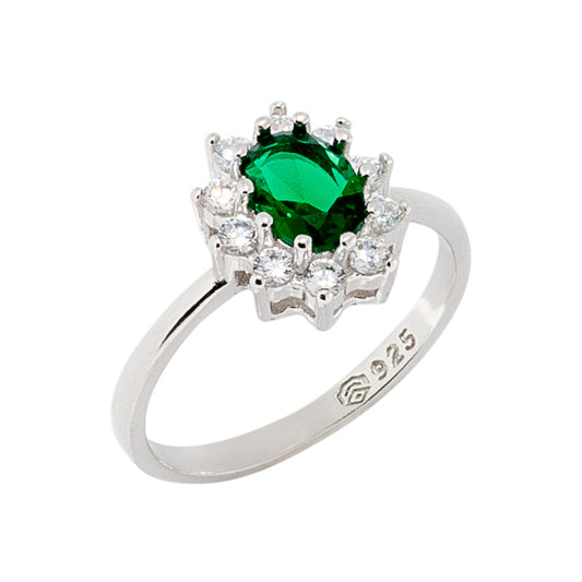 Ring RG001-3E Gold Plated Silver with Green Zircons