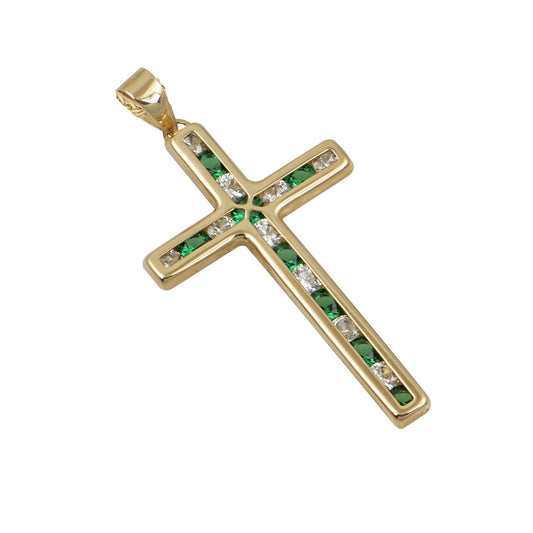 Σταυρός STA607GR Βαφτιστικός Χρυσός 14ct με Πράσινα Ζιργκόν