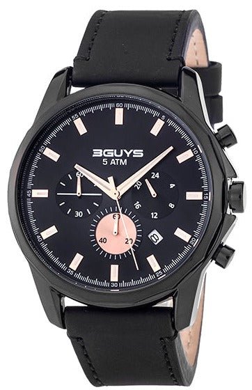 3GUYS 3G23006 Chronograph Black Leather Strap - Κοσμηματοπωλείο Goldy