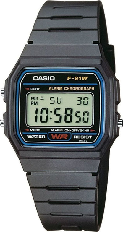 Casio F-91W-1YEG Digital Black Rubber Strap - Κοσμηματοπωλείο Goldy