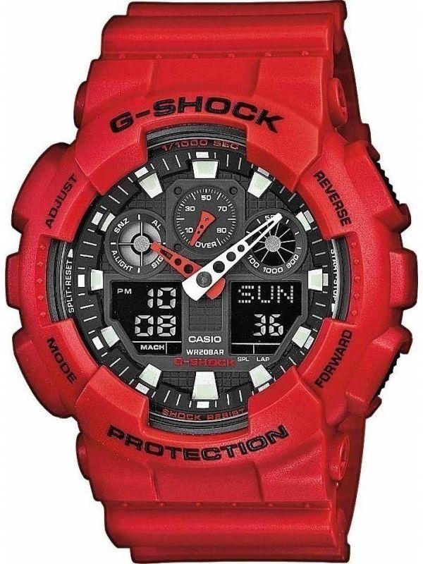 Casio GA-100B-4AER G-Shock Red Rubber Strap - Κοσμηματοπωλείο Goldy