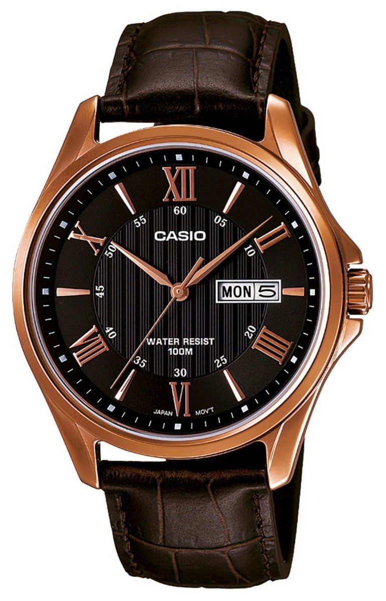 Casio MTP-1384L-1AVEF Black Leather Strap - Κοσμηματοπωλείο Goldy