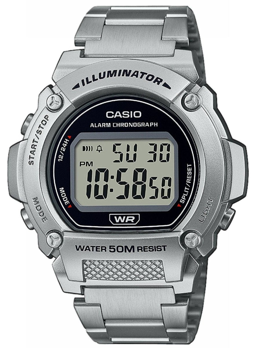 Casio W-219HD-1AVEF Digital Silver Stainless Steel Bracelet - Κοσμηματοπωλείο Goldy