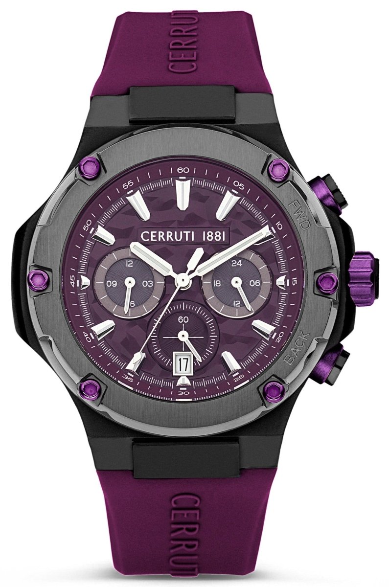 Cerruti CIWGQ2224305 Lucardo Chronograph Purple Rubber Strap - Κοσμηματοπωλείο Goldy