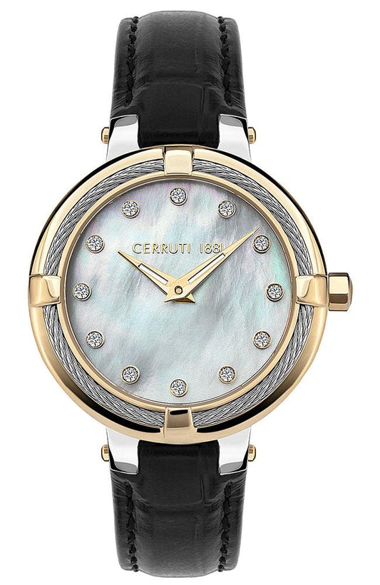 Cerruti CRM29206 Gardena Crystals Black Leather Strap - Κοσμηματοπωλείο Goldy