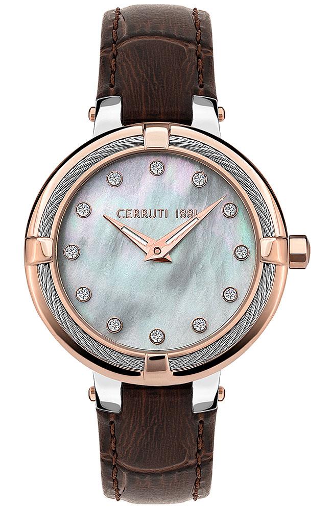 Cerruti CRM29209 Gardena Crystals Brown Leather Strap - Κοσμηματοπωλείο Goldy