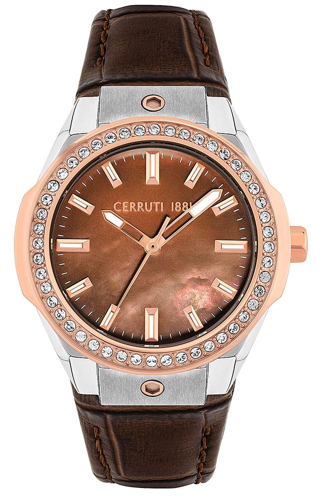 Cerruti CRM29401 Ruscello Crystals Brown Leather Strap - Κοσμηματοπωλείο Goldy
