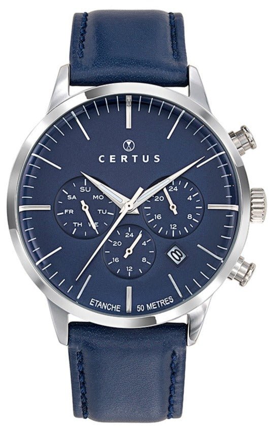 Certus 611136 Mens Multifunction Blue Leather Strap - Κοσμηματοπωλείο Goldy