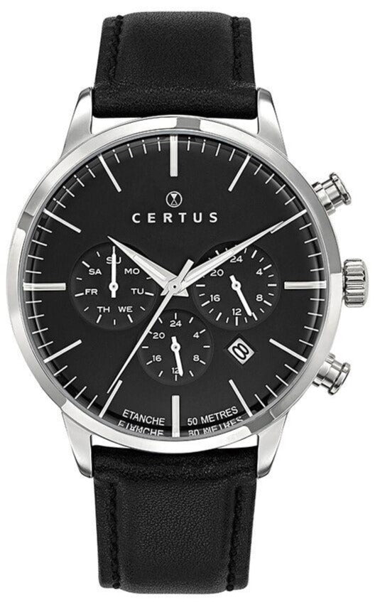 Certus 611138 Mens Black Leather Strap - Κοσμηματοπωλείο Goldy