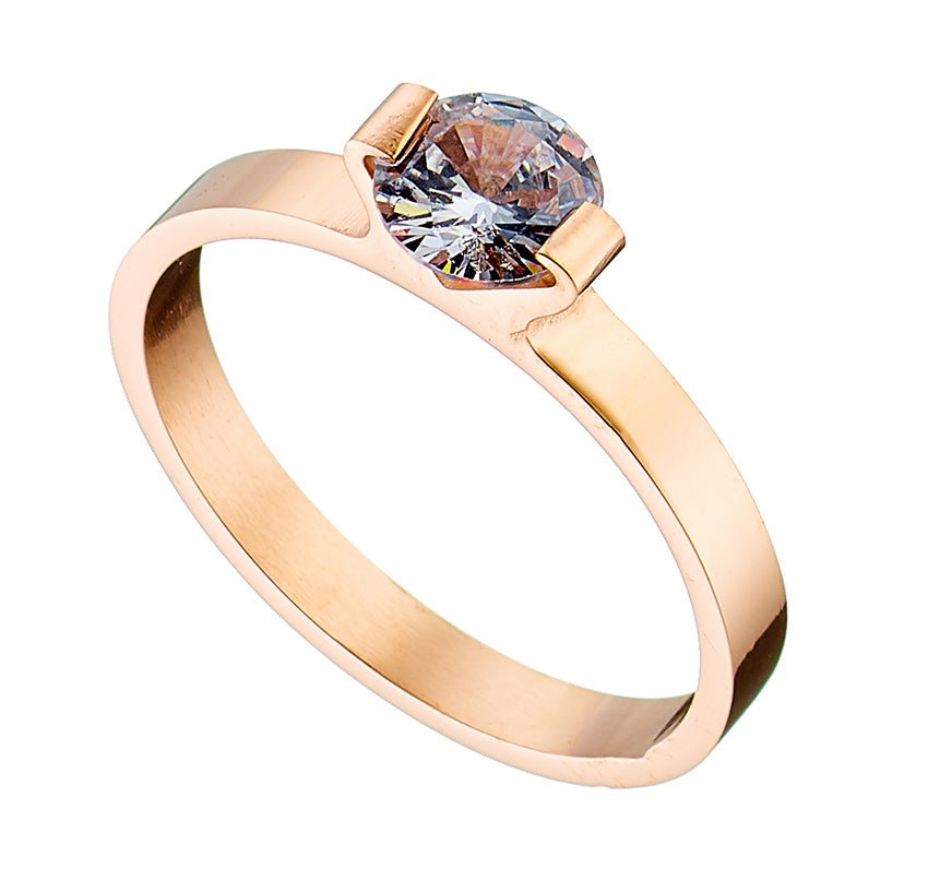 Δαχτυλίδι N02451R Μονόπετρο Από Ροζ Χρυσό Ατσάλι - Κοσμηματοπωλείο Goldy