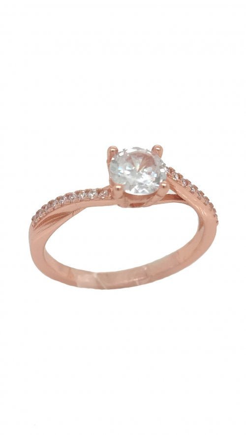 Δαχτυλίδι RG018-2 Μονόπετρο Από Ροζ Επιχρυσωμένο Ασήμι με Ζιργκόν - Κοσμηματοπωλείο Goldy