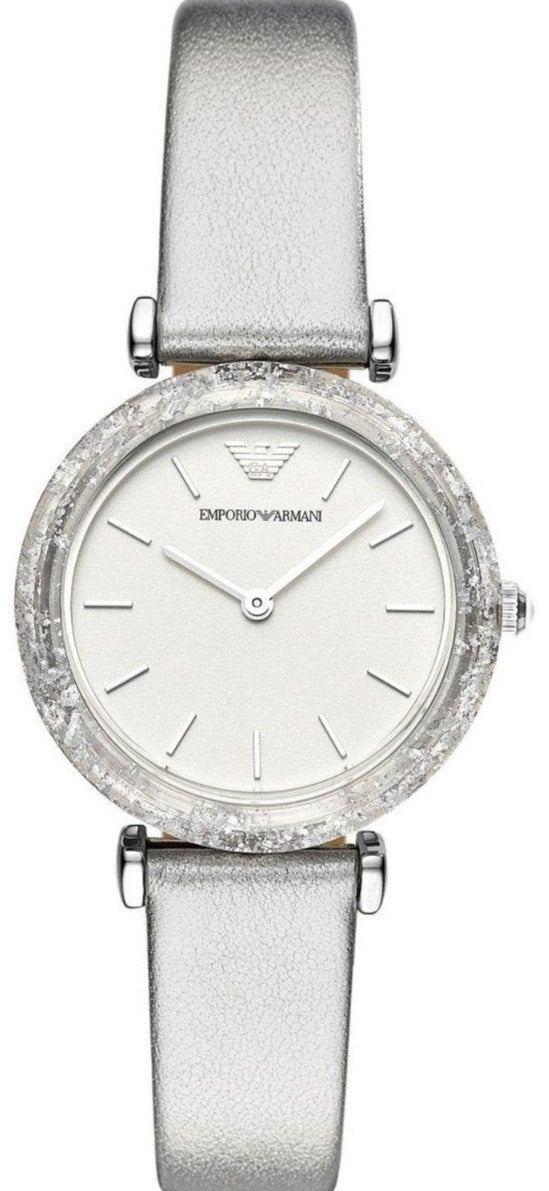 Emporio Armani AR11124 Ladies Silver Leather Strap - Κοσμηματοπωλείο Goldy