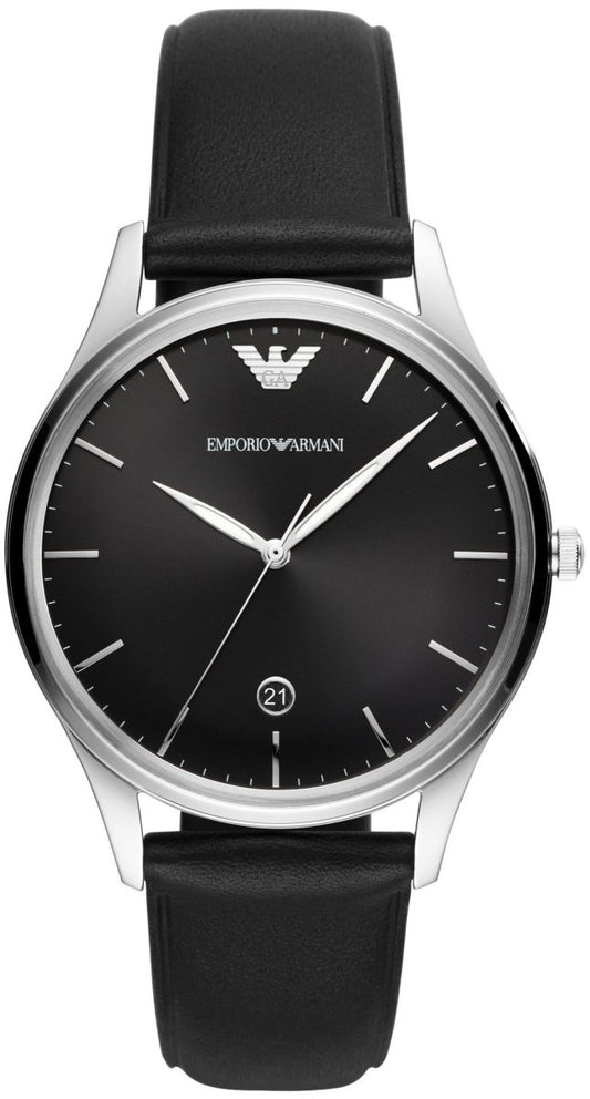 Emporio Armani AR11287 Three-Hand Black Leather Strap - Κοσμηματοπωλείο Goldy