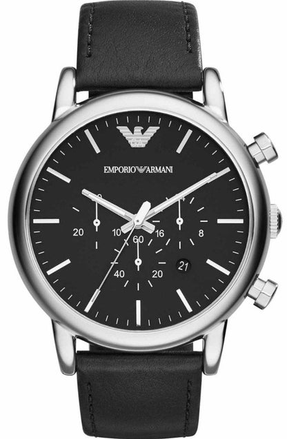 Emporio Armani AR1828 Chronograph Black Leather Strap - Κοσμηματοπωλείο Goldy
