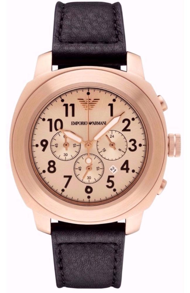 Emporio Armani AR6087 Sportivo Chrono Rose Brown Leather Strap - Κοσμηματοπωλείο Goldy