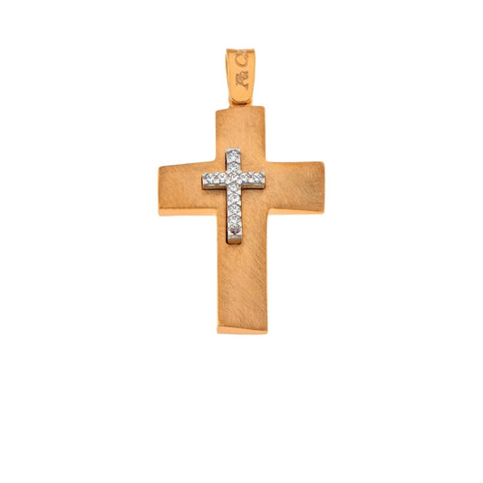 Facad'oro CR-775R Βαπτιστικός Σταυρός 14ct σε Ροζ Χρυσό - Κοσμηματοπωλείο Goldy