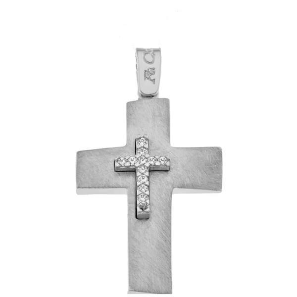 Facad'oro CR-775W Λευκόχρυσος Βαπτιστικός Σταυρός 14ct - Κοσμηματοπωλείο Goldy