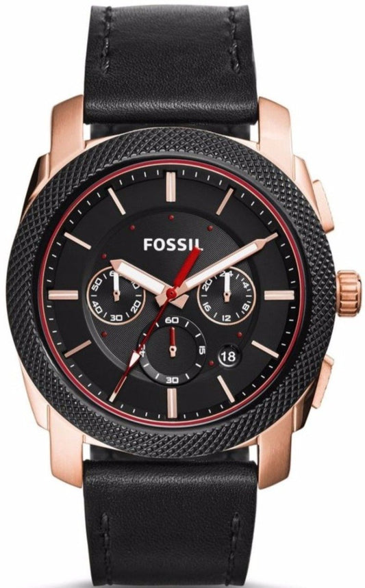 FOSSIL FS5120 Machine Black Leather Strap - Κοσμηματοπωλείο Goldy