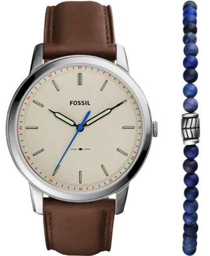 FOSSIL FS5966SET Minimalist Brown Eco Leather Strap Gift Set - Κοσμηματοπωλείο Goldy