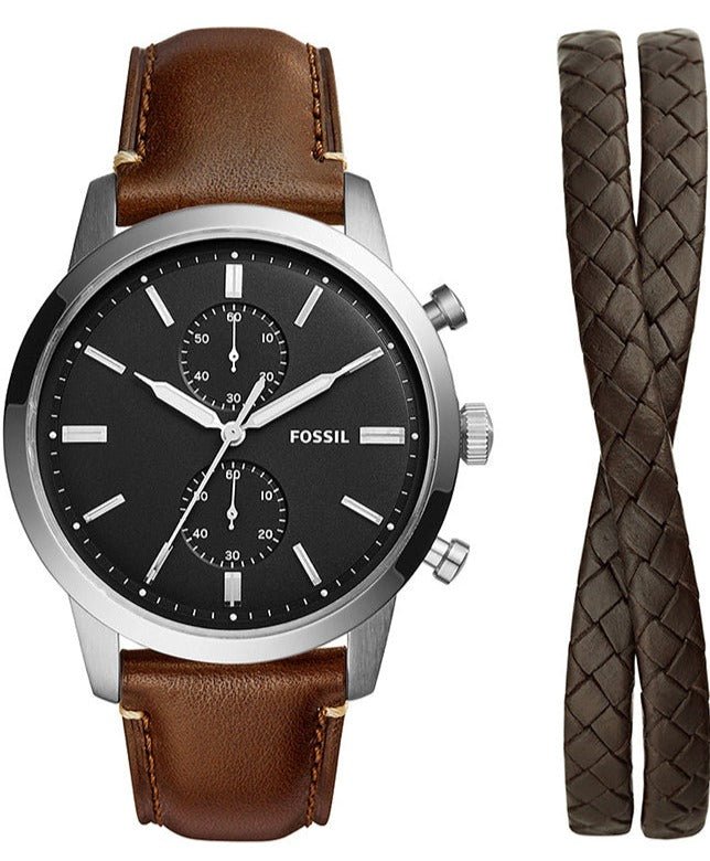 FOSSIL FS5967SET Townsman Brown Eco Leather Strap Gift Set - Κοσμηματοπωλείο Goldy