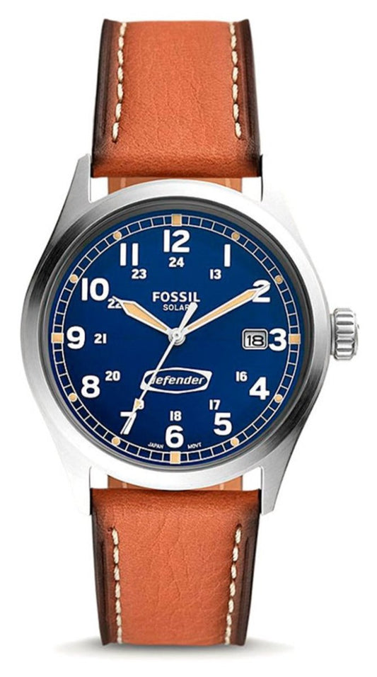 FOSSIL FS5975 Defender Solar-Powered Brown Eco Leather Strap - Κοσμηματοπωλείο Goldy