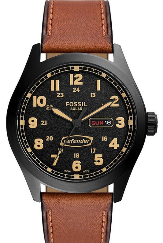 FOSSIL FS5978 Defender Solar-Powered Brown Eco Leather Strap - Κοσμηματοπωλείο Goldy
