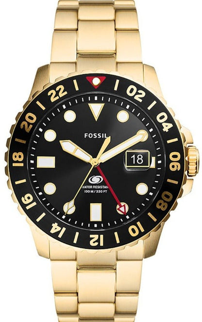 FOSSIL FS5990 Blue GMT Gold Stainless Steel Bracelet - Κοσμηματοπωλείο Goldy