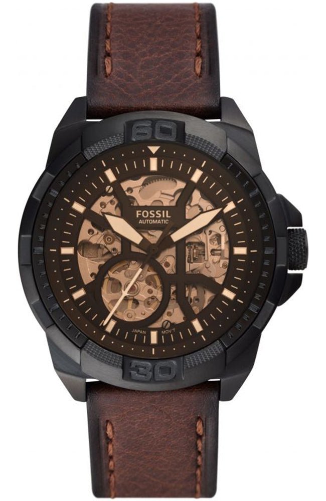 FOSSIL ME3219 Bronson Automatic Brown Leather Strap - Κοσμηματοπωλείο Goldy