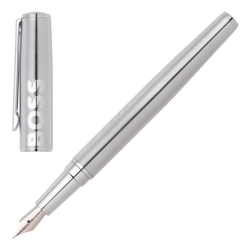 HUGO BOSS HSH2092B Πένα Label Chrome Fountain Pen - Κοσμηματοπωλείο Goldy