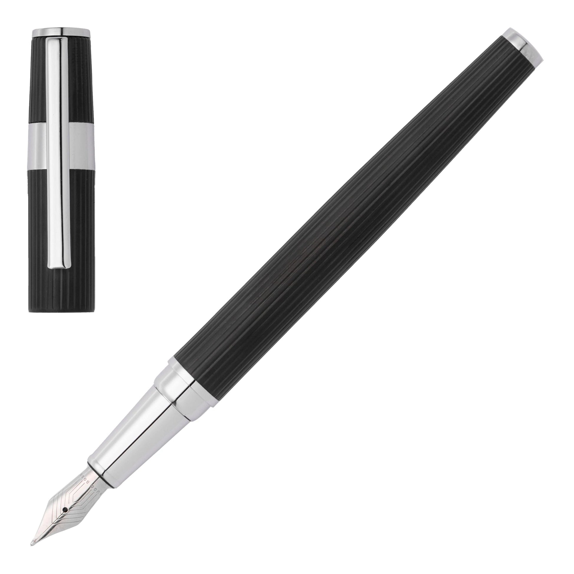 HUGO BOSS HSV2852A Πένα Gear Pinstripe Black / Chrome Fountain Pen - Κοσμηματοπωλείο Goldy