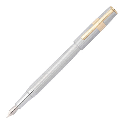 HUGO BOSS HSV2852B Πένα Gear Pinstripe Silver/Gold Fountain Pen - Κοσμηματοπωλείο Goldy