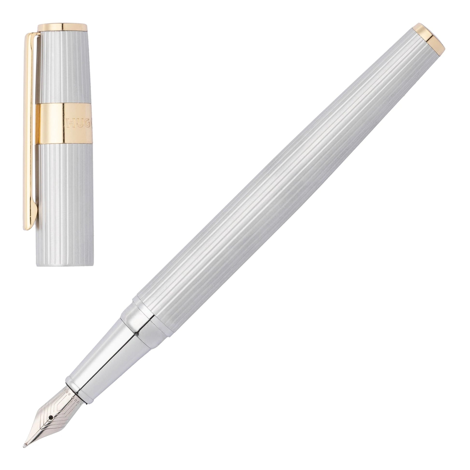 HUGO BOSS HSV2852B Πένα Gear Pinstripe Silver/Gold Fountain Pen - Κοσμηματοπωλείο Goldy