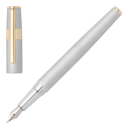 HUGO BOSS HSV2852B Πένα Gear Pinstripe Silver/Gold Fountain Pen - Κοσμηματοπωλείο Goldy