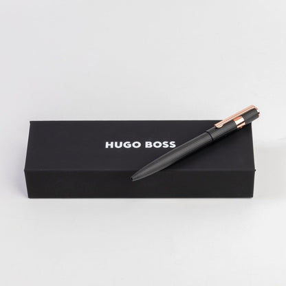 HUGO BOSS HSV2854E Στυλό Gear Ballpoint Pen Pinstripe Black / Rosegold - Κοσμηματοπωλείο Goldy