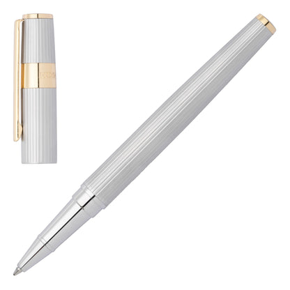 HUGO BOSS HSV2855B Στυλό Gear Pinstripe Silver-Gold Rollerball Pen - Κοσμηματοπωλείο Goldy