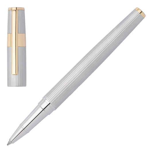 HUGO BOSS HSV2855B Στυλό Gear Pinstripe Silver-Gold Rollerball Pen - Κοσμηματοπωλείο Goldy