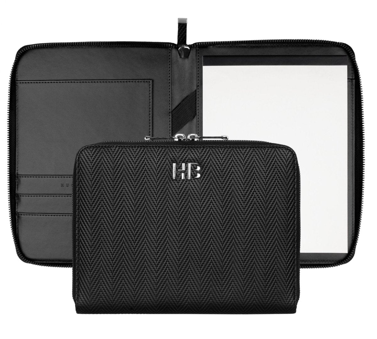 HUGO BOSS HTM106A Ντοσιέ A5 Herringbone Black Zip Folder - Κοσμηματοπωλείο Goldy