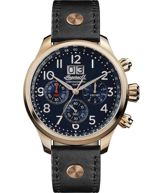 Ingersoll I02401 Delta Chronograph Black Leather Strap - Κοσμηματοπωλείο Goldy