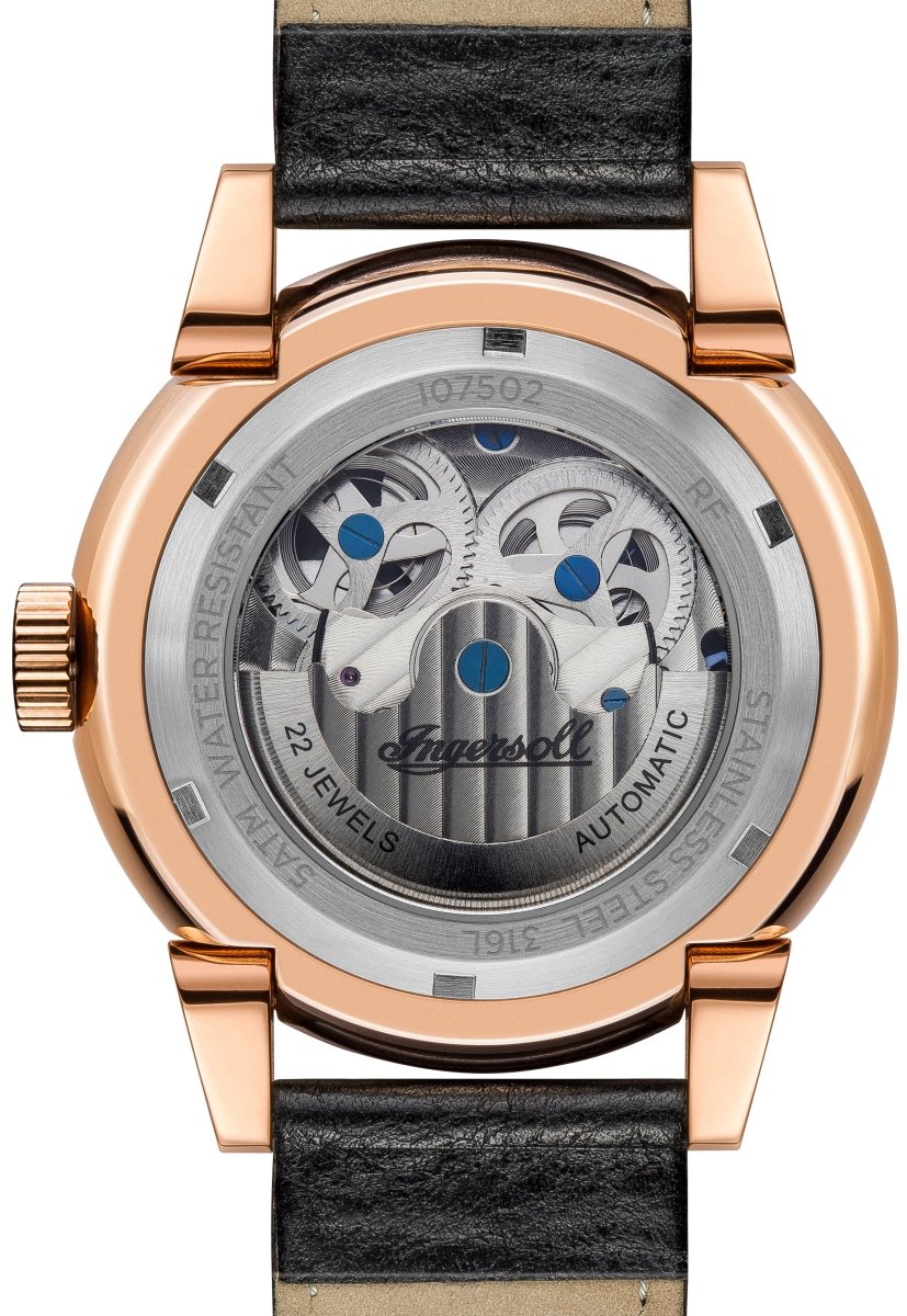 Ingersoll I07502 Swing Automatic Rose Gold Black Leather Strap - Κοσμηματοπωλείο Goldy