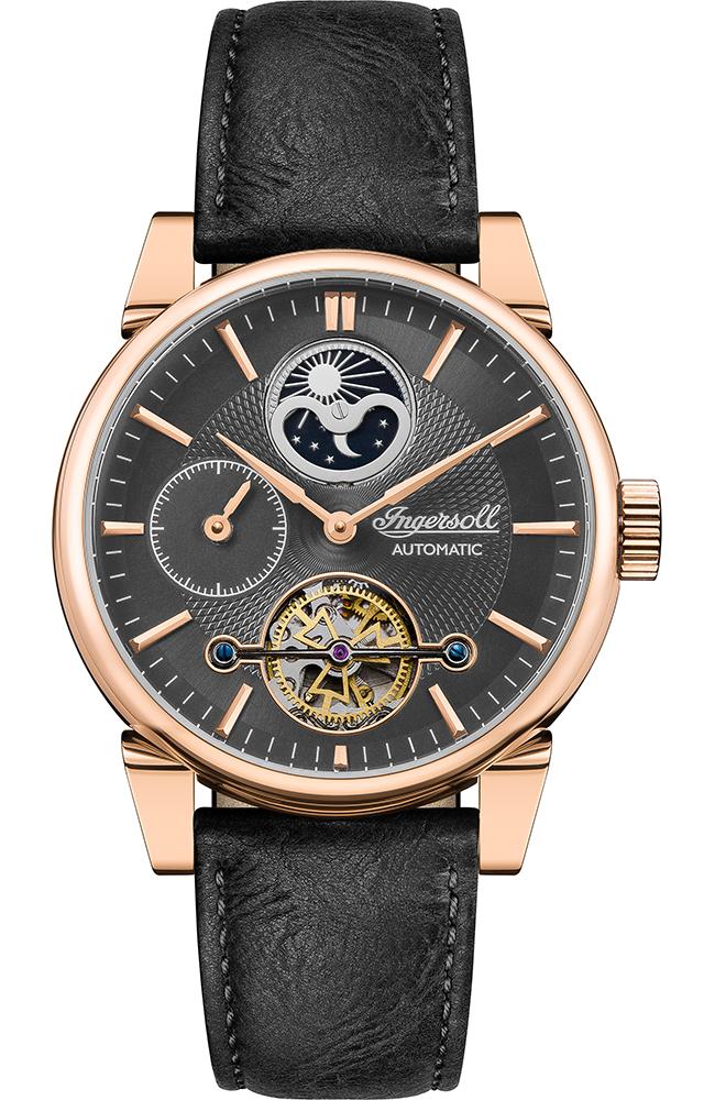 Ingersoll I07502 Swing Automatic Rose Gold Black Leather Strap - Κοσμηματοπωλείο Goldy