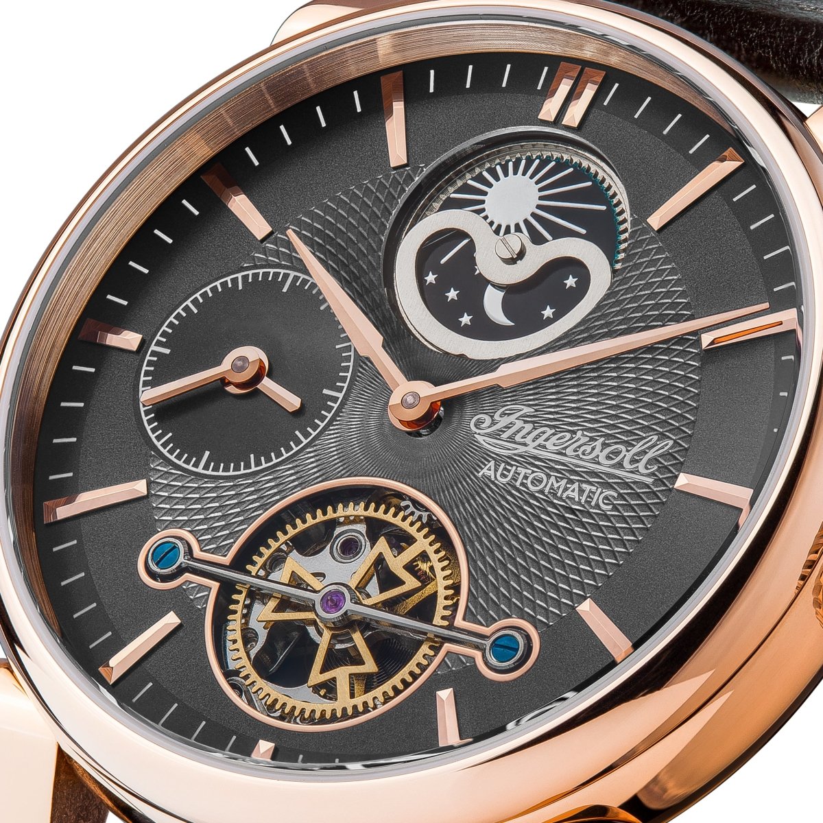 Ingersoll I07502 Swing Automatic Rose Gold Black Leather Strap - Κοσμηματοπωλείο Goldy