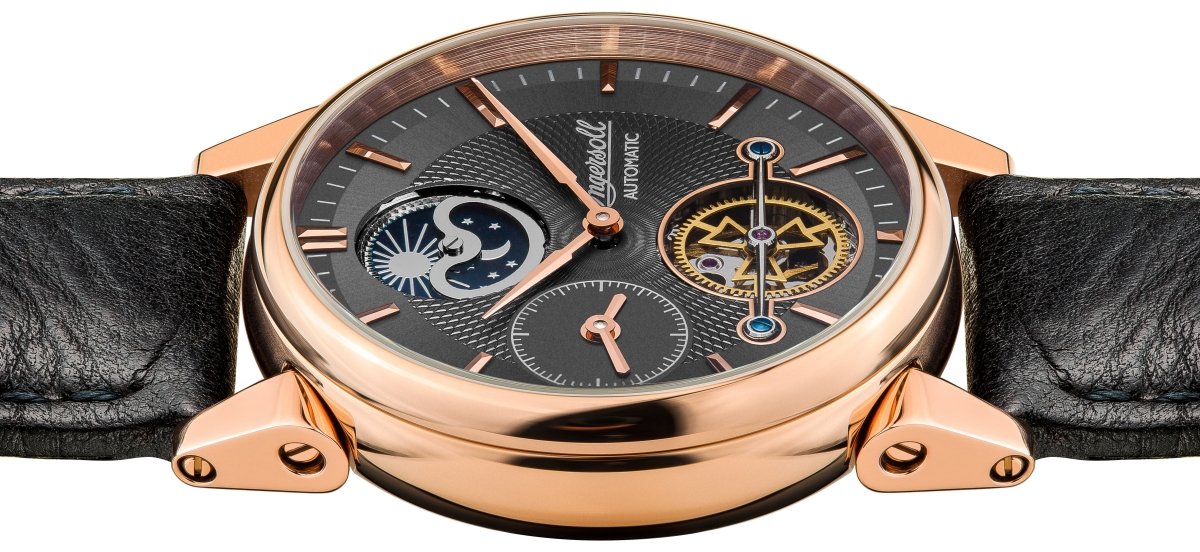 Ingersoll I07502 Swing Automatic Rose Gold Black Leather Strap - Κοσμηματοπωλείο Goldy