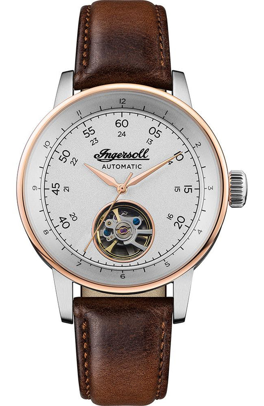 Ingersoll I08001 Miles Automatic Rose Gold Brown Leather Strap - Κοσμηματοπωλείο Goldy