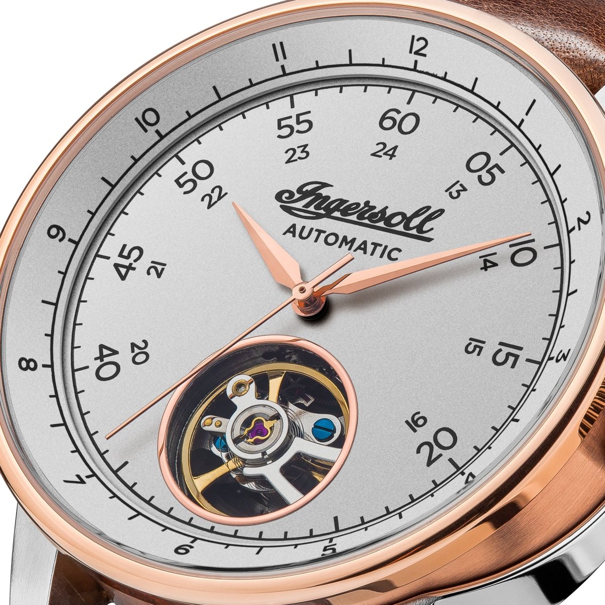 Ingersoll I08001 Miles Automatic Rose Gold Brown Leather Strap - Κοσμηματοπωλείο Goldy