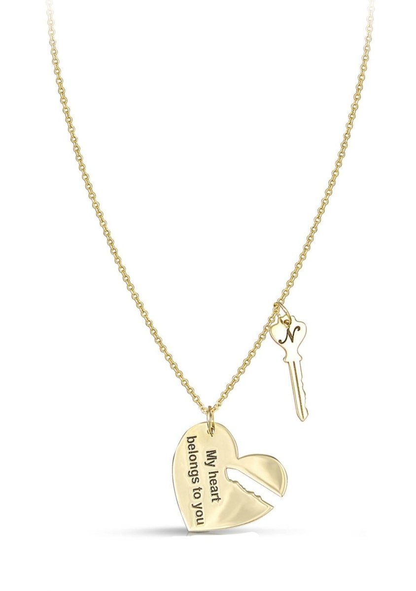 Κολιέ NLT11564 Καρδιά Χρυσό 9ct με Μονόγραμμα και My Heart Belongs To You - Κοσμηματοπωλείο Goldy