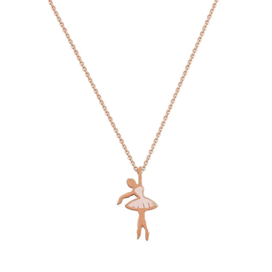 Ballerina Necklace E5181 Rose Gold Plated Silver with White Enamel