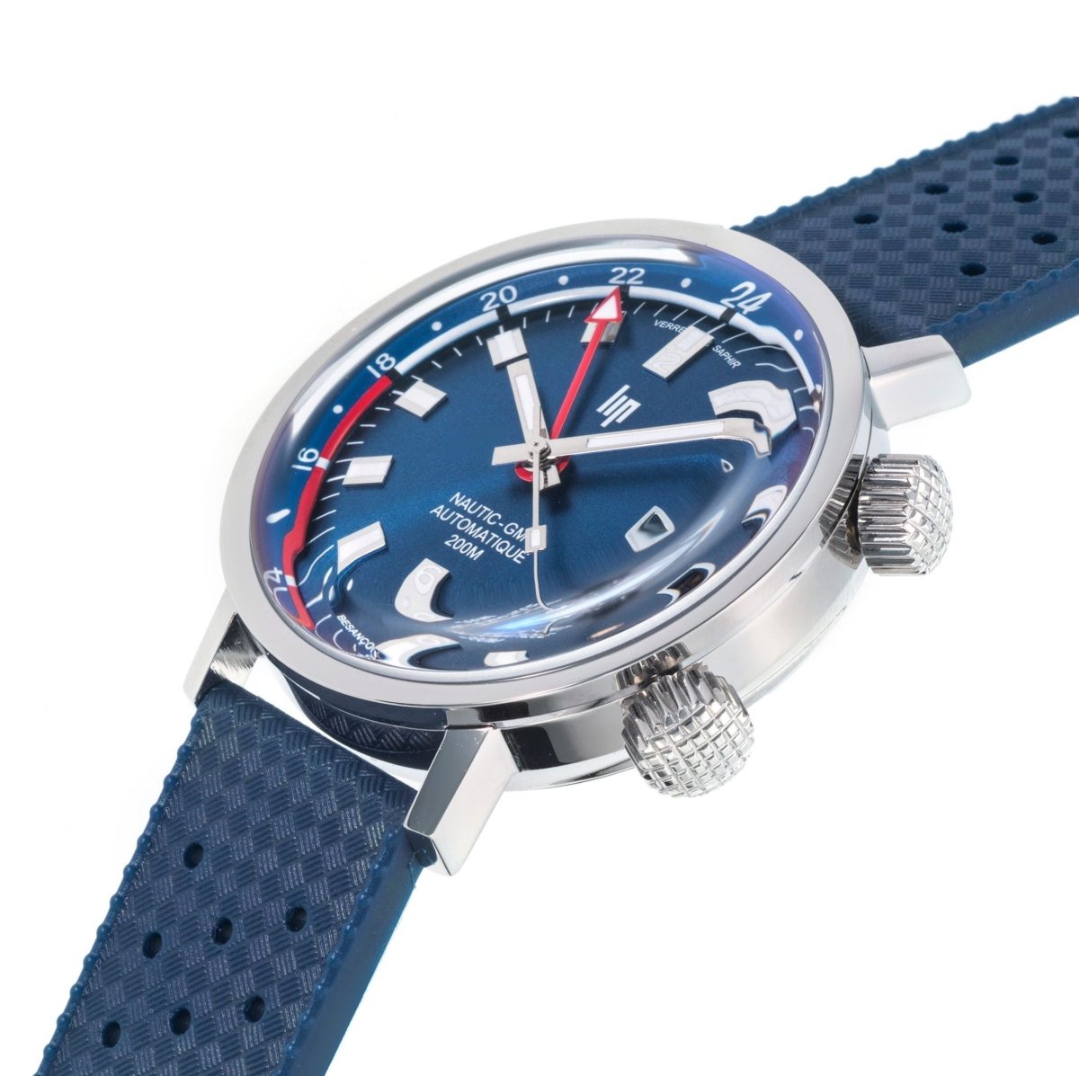 LIP 671530 Grand Nautic Automatic GMT Rubber-Leather Blue Strap - Κοσμηματοπωλείο Goldy