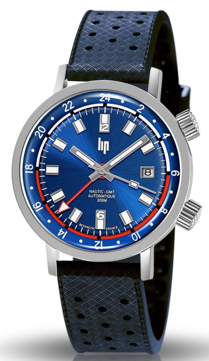 LIP 671530 Grand Nautic Automatic GMT Rubber-Leather Blue Strap - Κοσμηματοπωλείο Goldy