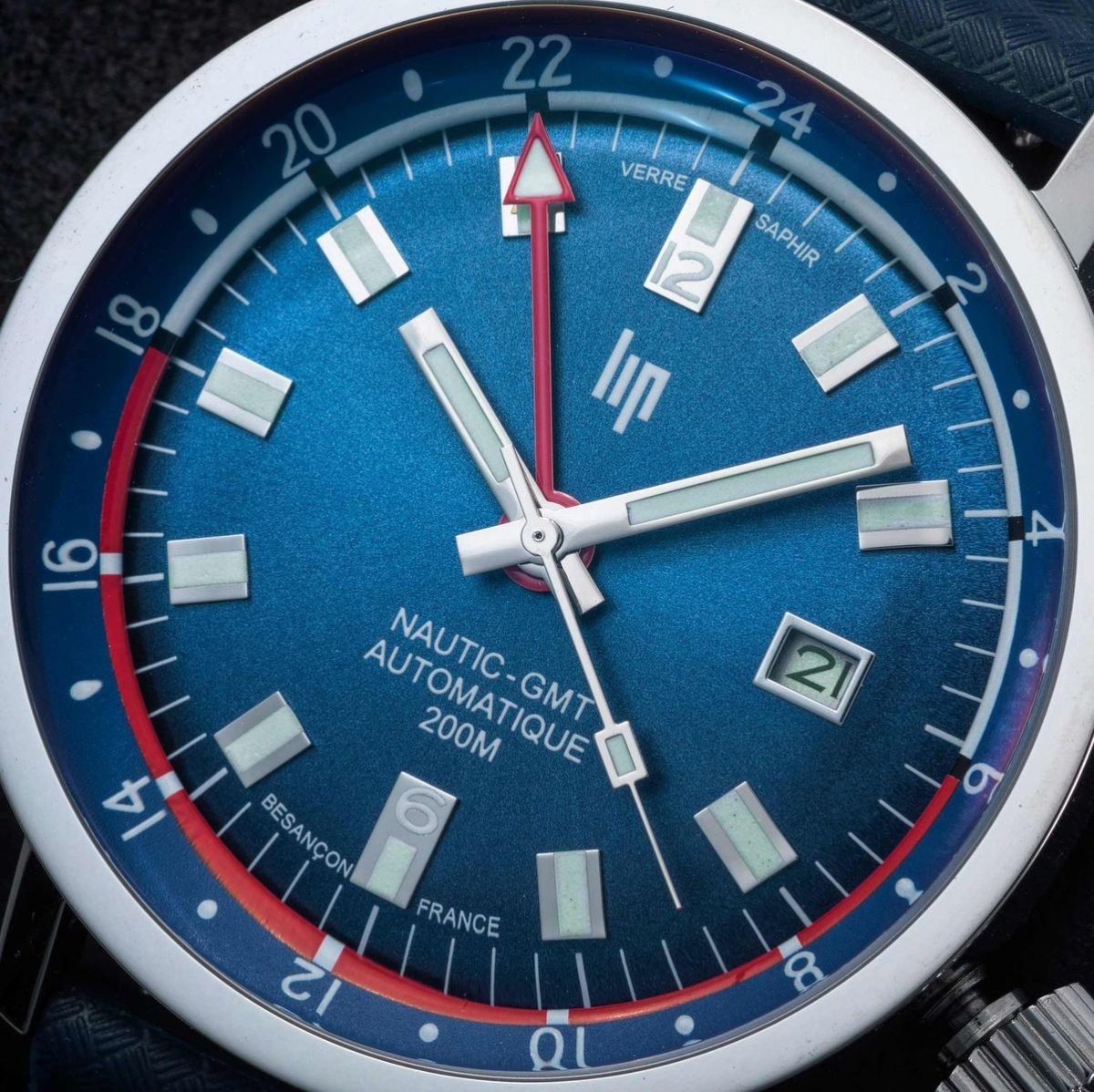 LIP 671530 Grand Nautic Automatic GMT Rubber-Leather Blue Strap - Κοσμηματοπωλείο Goldy